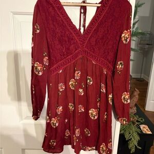 Altard State Burgundy Crochet Detail Dress